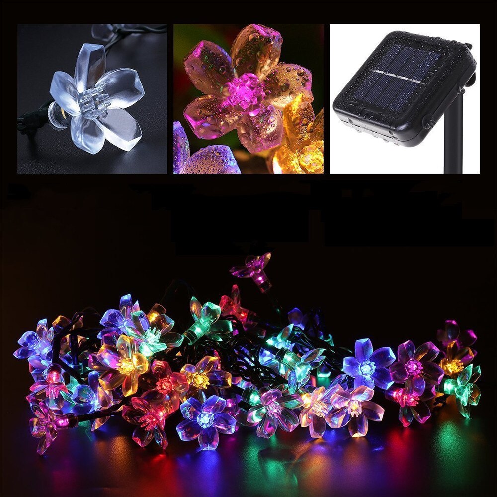 Solar String Lights 50 LED Peach Blossom Flower Christmas Lights Waterproof Fairy Lights Solar Powered for Patio Lawn Yard Xmas