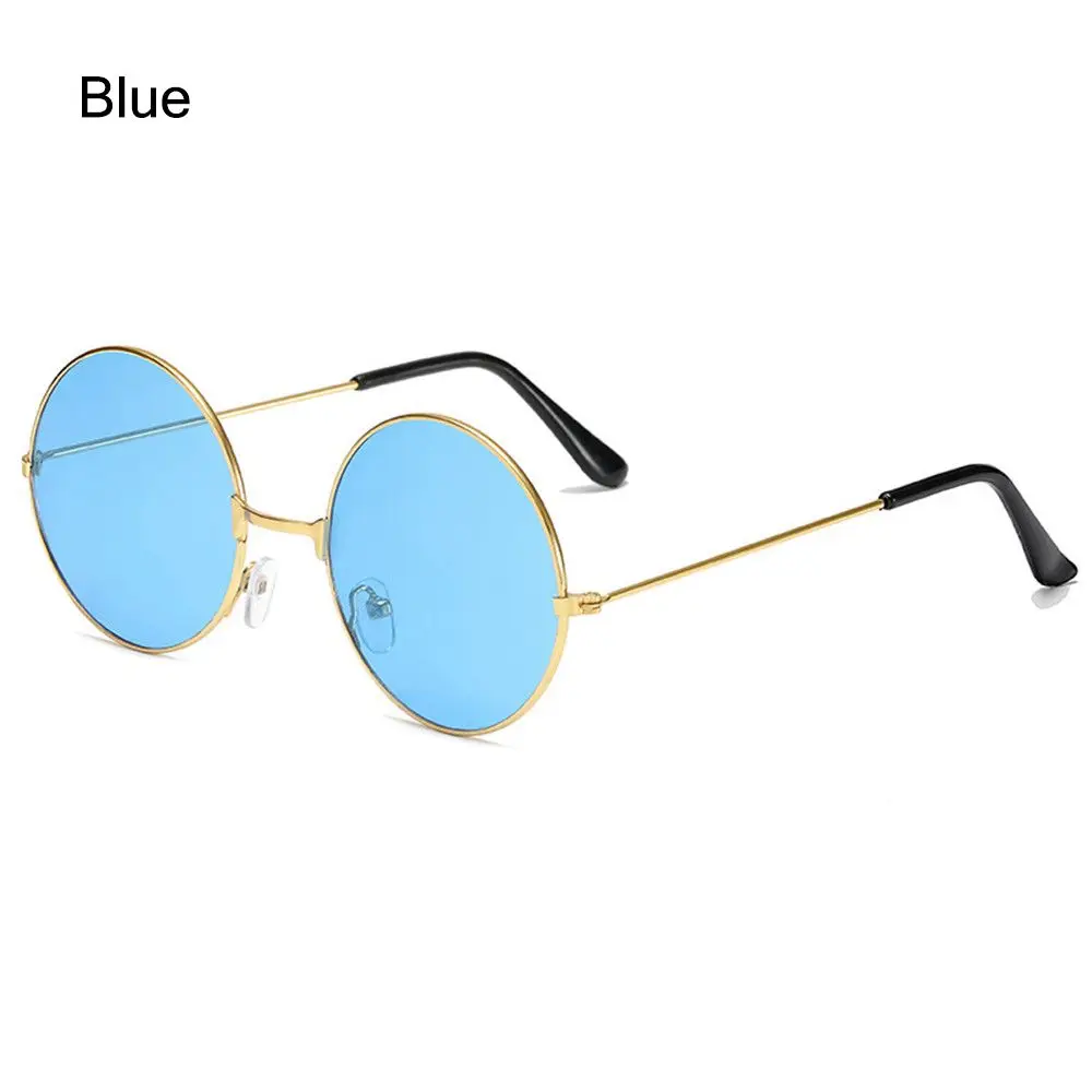 Gafas de sol redondas estilo Hippie para hombre y mujer, lentes de sol circulares de Metal, estilo Retro, a la , para Disco, 2022: Azul