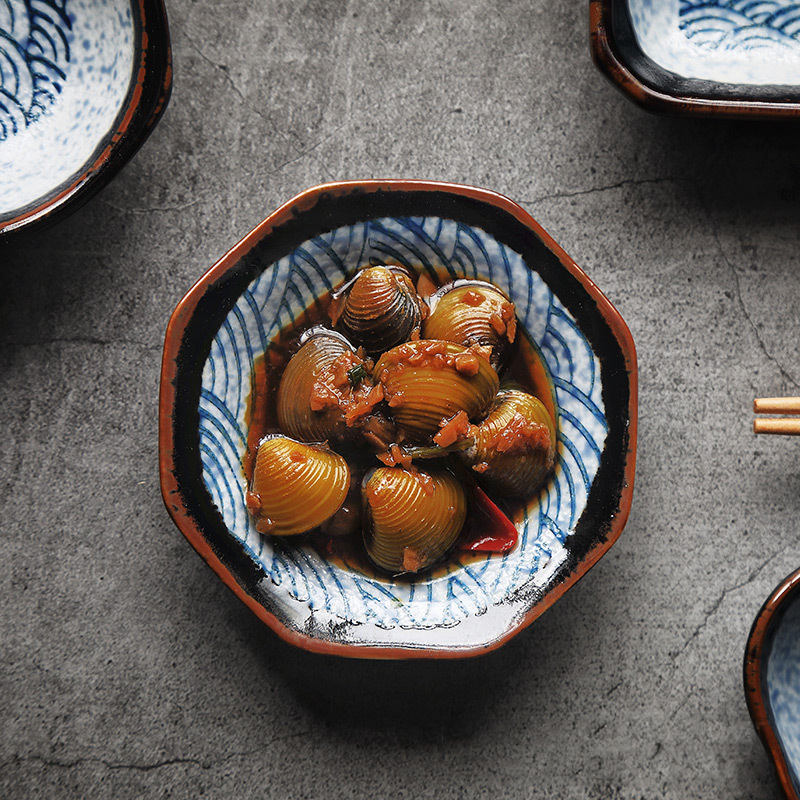 Japanese Retro Ceramic Sauce Dish Pickle Plate Kitchen Geometric Pattern Soy Sauce Dishes Small Fruit Dessert Snack Sushi Plates