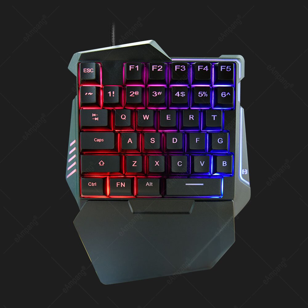 One-Handed Gaming Keyboard for PC Gamers RGB Backlit 35-Key Portable Gaming Keyboard Ergonomic Gaming Controller Wrist Rest