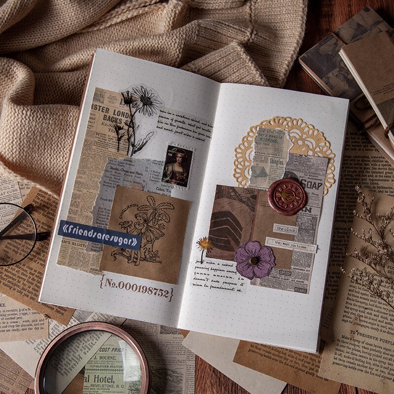 60 stk vintage gammel bogside dekorativt papir gammel avis gør-det-selv collage scrapbogsmateriale kraftpapir håndlavet håndværksartikler