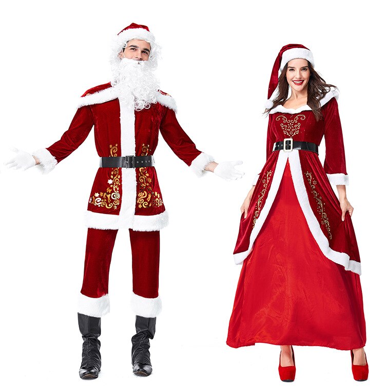Christmas Costumes Santa Claus For Adults Velvet Red Christmas Clothes Santa Claus Costume Luxury Suit with White beard