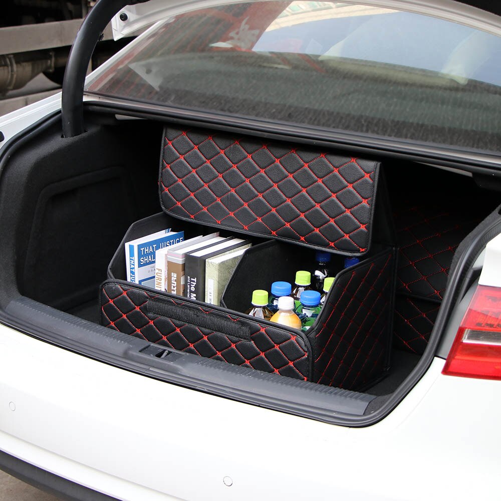 Foldbar bilopbevaring opbevaring oprydning 34*31*30cm pu læder bil bagagerum organisator boks opbevaringstaske auto affald værktøjstaske