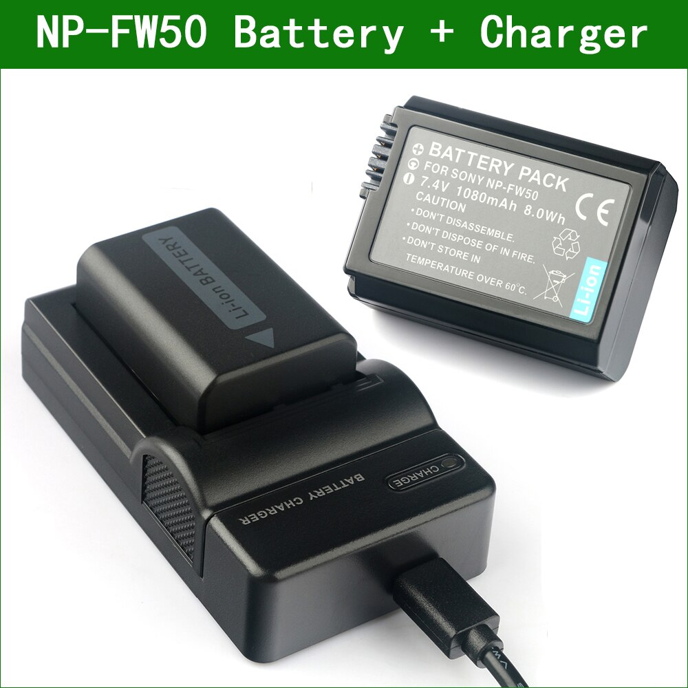 Lanfulang Batterij (2-Pack) En Oplader Voor Sony NP-FW50 Np FW50 (Compatibel Met A5000, a5100, A6000, NEX-3 NEX-5 NEX-6)