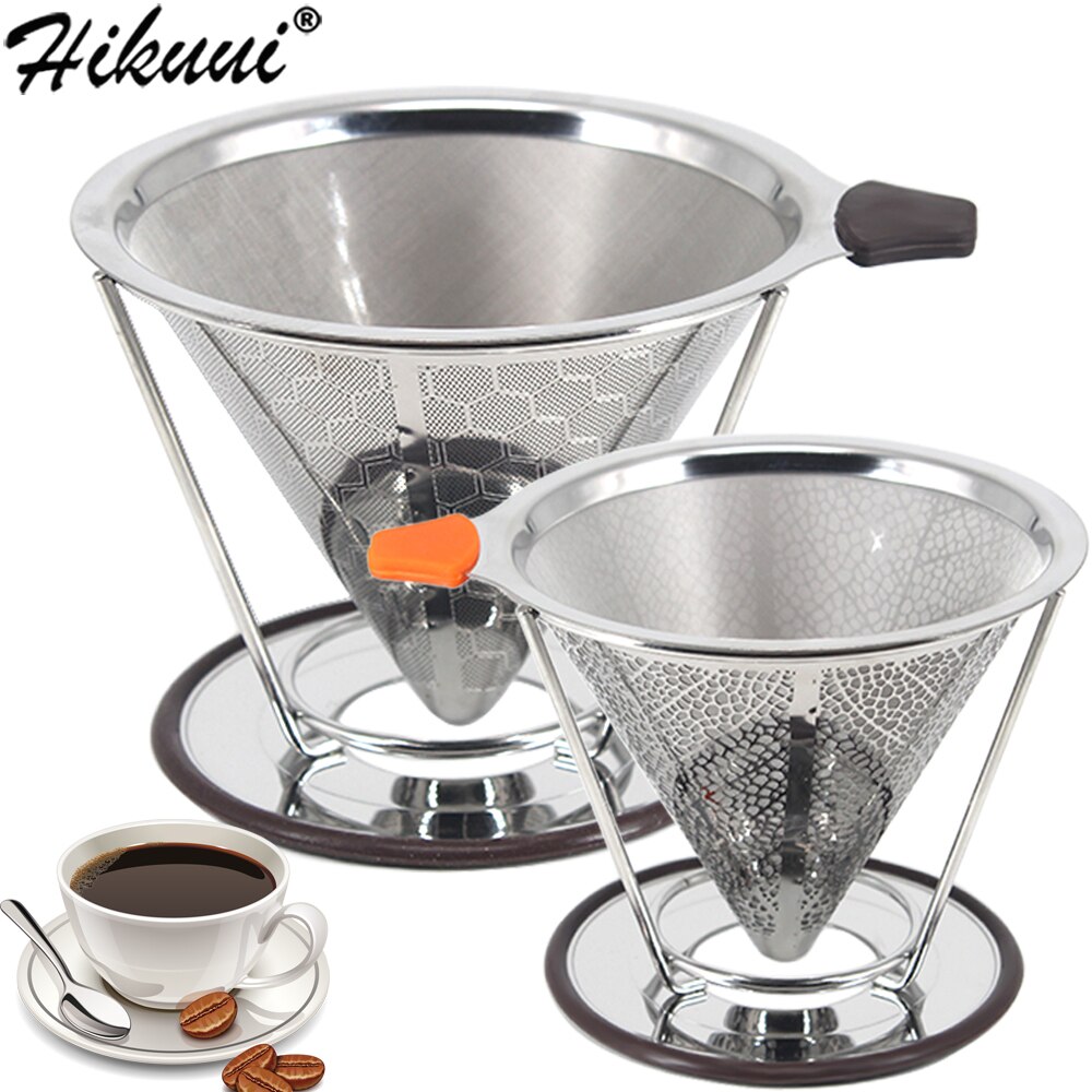 Dubbele Laag Koffie Filter 304 Rvs Drip Koffie Houder Trechter Manden Herbruikbare Coffe Filters en Stand Koffie Filter