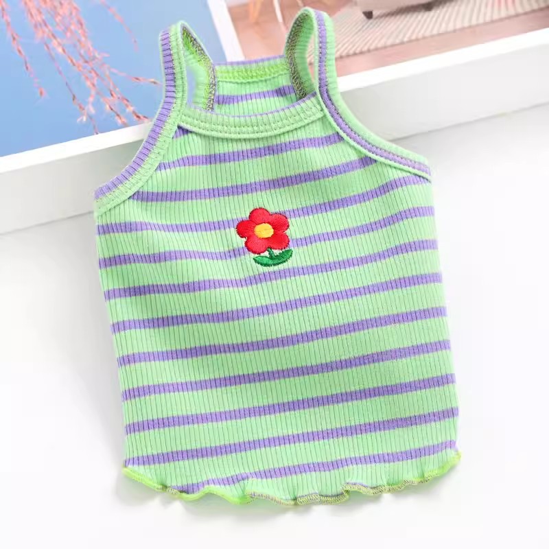 Striped Dog Clothes Summer Dog Suspender Vest Cute Puppy Singlet Flower Print Cat Shirt Pet Vest Bichon Frise Costumes