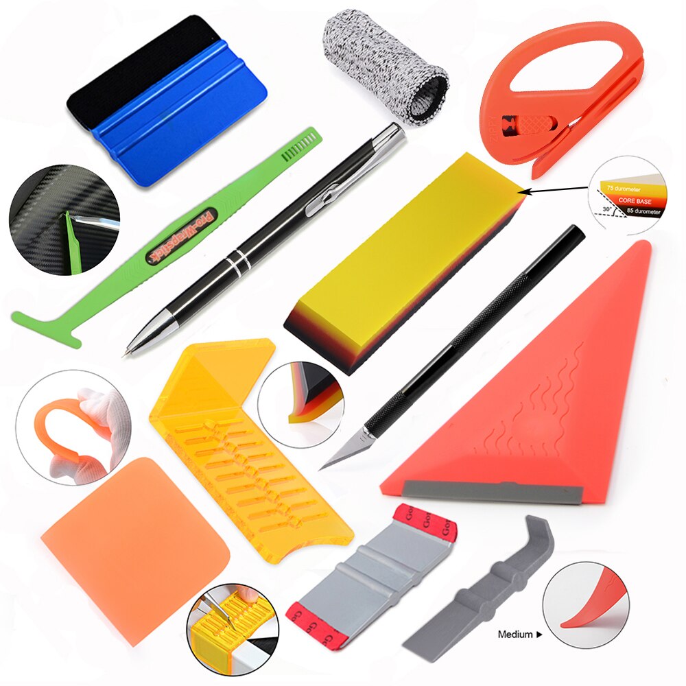 FOSHIO Auto Zubehör Kit Carbon Fiber Vinyl Wrapping Werkzeuge Auto Film Aufkleber Wrap Schaber Messer Fenster Tönung Rakel Set: Set 7
