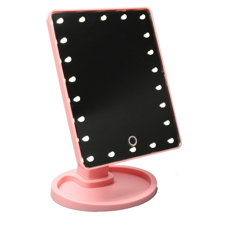 16/22 Mirrors 360 Degrees Rotation Makeup Mirror Adjustable Leds Lighted LED Touch Screen Portable Luminous Mirrors: pink 22 led