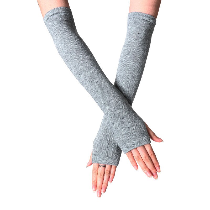 Vrouwen Lady Gestreepte Elleboog Handschoenen Warmer Gebreide Lange Vingerloze Handschoenen Elleboog Wanten Kerst Accessoires: Light Gray