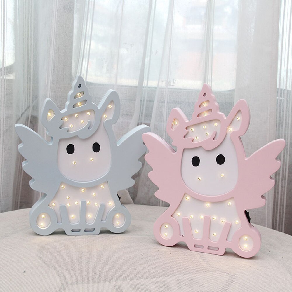 de unicornios de dibujos animados luz nocturna con batería de potencia lámpara encantadora Infantil interruptor BB resplandor lámpara de noche para bebé niño niña juguete para