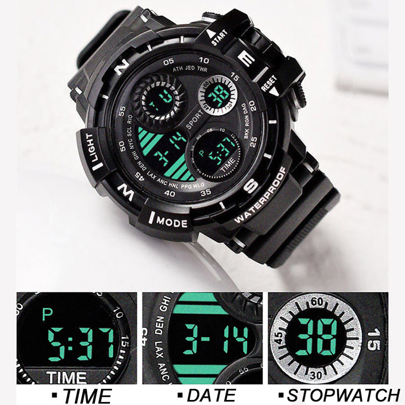 Reloj Digital negro YIKAZE para hombres, relojes deportivos, cronógrafo impermeable para exteriores, reloj de mano G, reloj de pulsera para estudiantes de choque de infantería