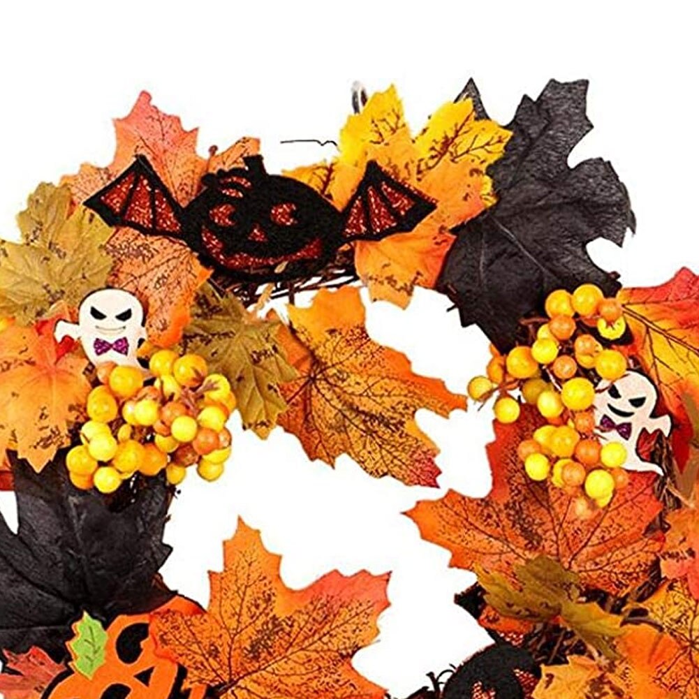 Maple Leaf Krans Herfst Kunstmatige Esdoornblad Deur Krans Voor Halloween Decorwreath Graan Oogst Krans Tarwe Guirlande