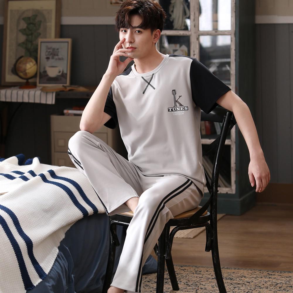 Heren pyjama met briefjes van katoen, pyjamapak, casual korte mouwen, nachtkleding, 2 stuks shirt en broek, pyjama, pyjamapak, pyjamapak, xxl: Stijl b / Xxxl