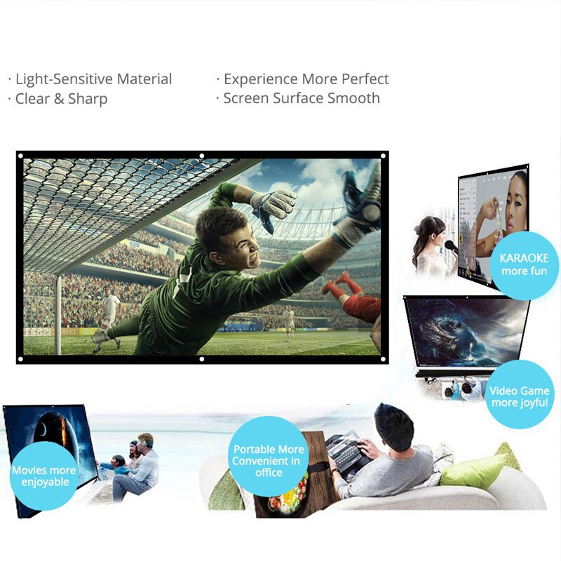 60Inch Projector Screen HD 16:9 Wall Mount LED Projector Screen for Home Theater Office OC