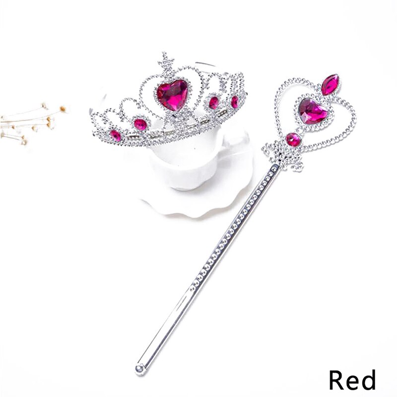 2 unids/set niña princesa accesorios diamante corona niños traje de de chica accesorios Hada de diamantes varita mágica: Rojo