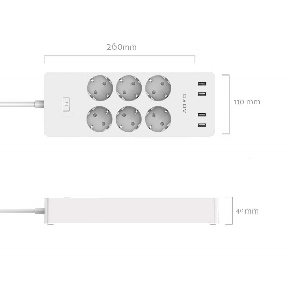 Smart strømskinne med 6 ac stikkontakter 4 usb-porte overspændingsbeskytter, med timingfunktion stemmestyring fungerer med alexa google home
