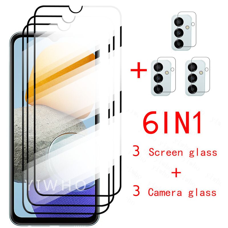 Case Voor Samsung M23 Cover Screen Protector Gehard Glas Op Galaxy M 23 23M Beschermende Telefoon Coque Tas Samsungm23 galaxym23: 3PCS Black 3PCS Lens