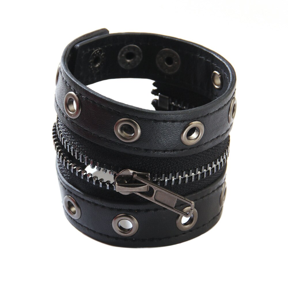 Armbånd bredt sort punk læder armbånd til kvinder geometrisk metal armbånd wrap charm smykker femme