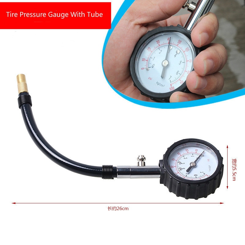 Draagbare Mechanische Bandenspanningsmeter Met Lederen Buis Precisie Bandenspanningsmeter Met Leeggelopen Druk Barometer