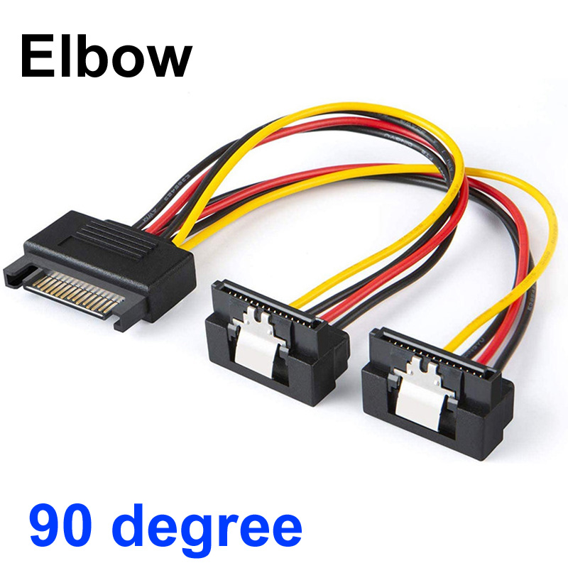 1/2/5 Uds 20CM codo recto de 90 grados SATA 15 pines macho a 2x15P hembra Y Cable de alimentación de 15 pines adaptador de conector divisor HDD: Rojo / 0,8 m