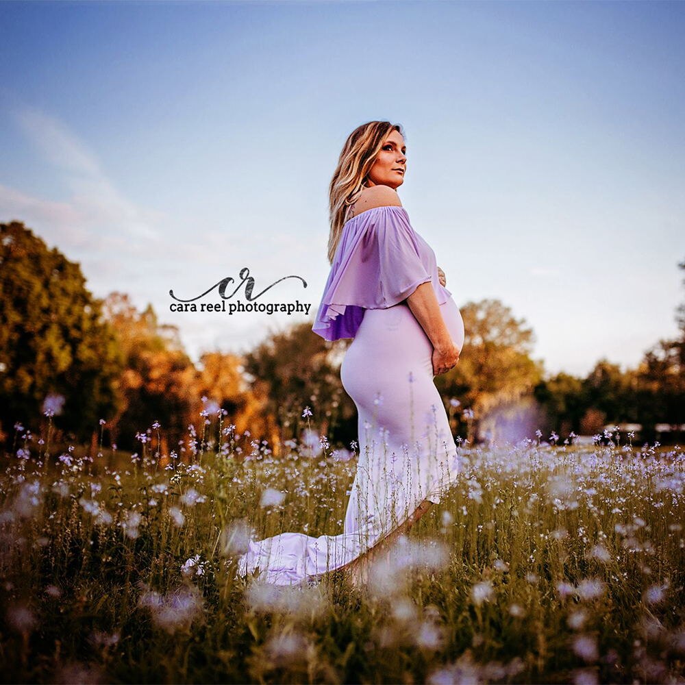 Don&amp;Judy Ruffle off shoulder Maternity Dress Photography Props Pregnancy Dress Photography For Photo Shoot Pregnant Maxi Gown: Lavender