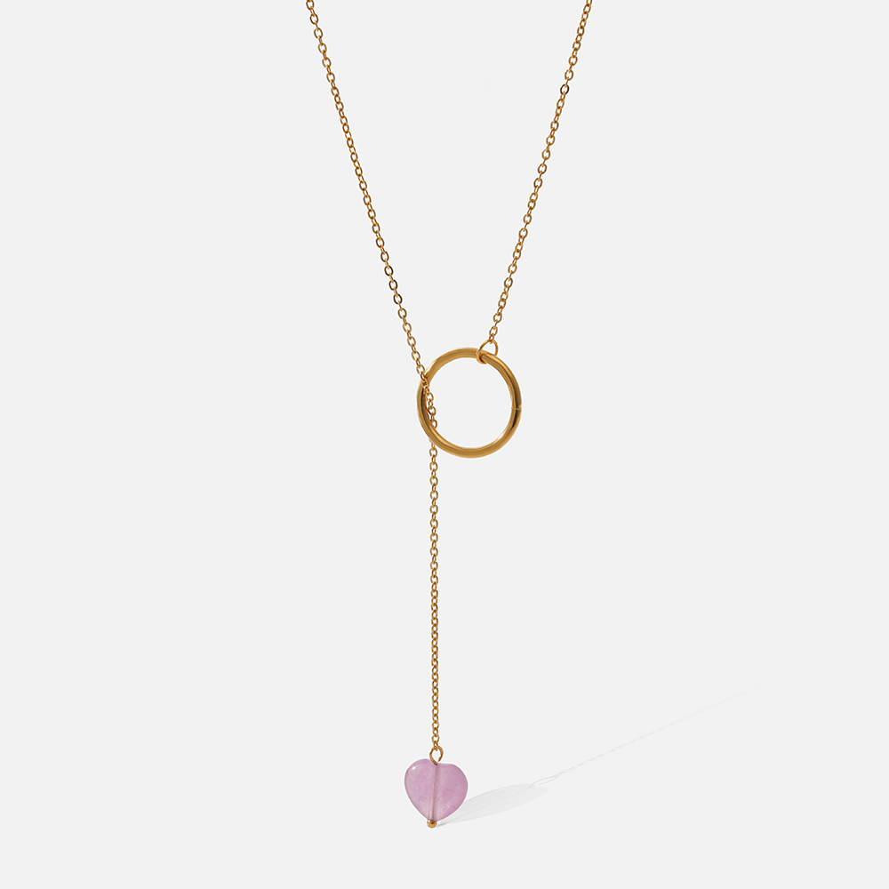 Stainless steel waterproof fade color opal stone 18k real gold plated niche high sense ladies pendant necklace: Default Title