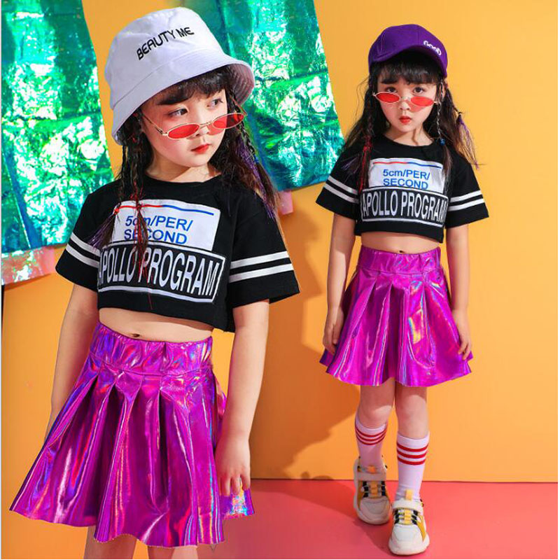 Kids Sequined Hip Hop Clothing Girls Tshirt Skirt Jazz Dance wear Costumes Ballroom Dancing wear Cheerleader Stage Outfits