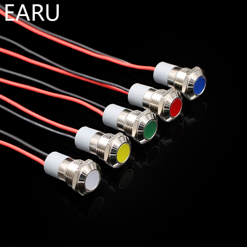 12mm Waterproof IP67 LED Metal Warning Indicator Light Signal Lamp Pilot + Wire 3V 5V 6V 12V 24V 110V 220v Red Yellow Blue Green