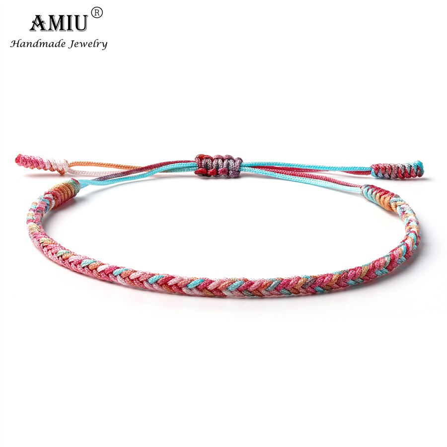 AMIU-Pulseras de la suerte Budista Tibetano hechas a mano, pulseras de colores degradados, amuleto de nudos de cuerda de , pulsera trenzada del Tíbet: 5