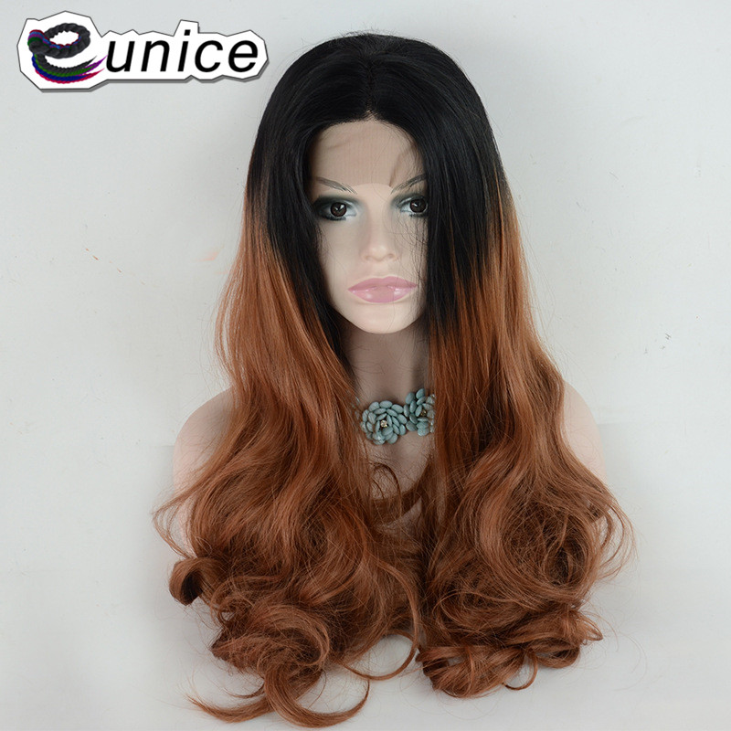 Eunice Hair 24" Ombre Blonde Brown/Green Body Wave Synthetic Wigs Natural Hair Glueless Synthetic Lace Front Wigs for Women
