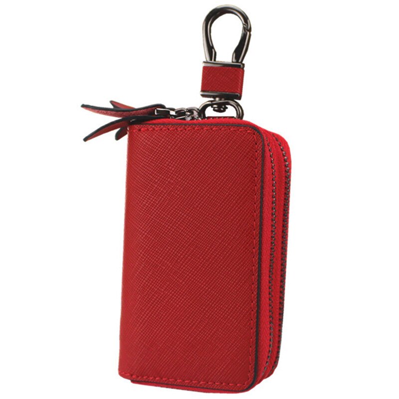 Zuid Gans Mode Lederen Sleutel Portefeuilles Unisex Dubbele Rits Keys Organizer Mannen Car Sleutelhouder Vrouwen Grote Huishoudster Sleutel Case: Red