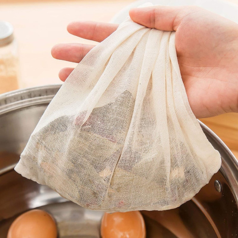 Upors 10 st/set återanvändbar tepåse naturlig oblekt bomull tefilterpåse bärbar sil med dragsko för kryddtepåse för kök