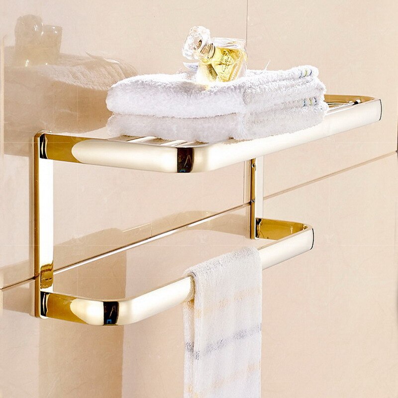 Luxe Goud Kleur Messing Vierkante Badkamer Accessoires Handdoek Plank Houder Toiletrolhouder Wall Mounted Bad Hardware Sets