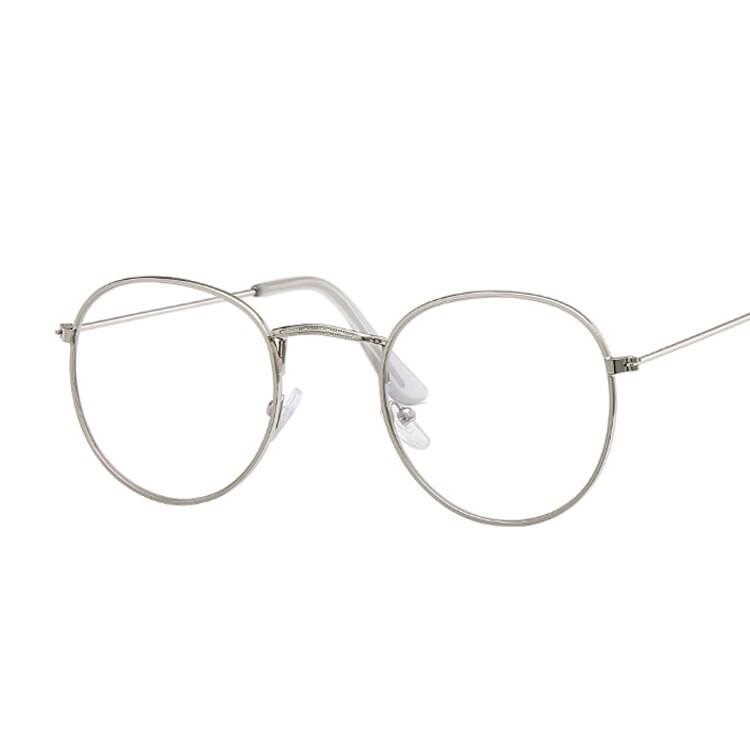 Billige små runde nørdebriller klar linse unisex guld runde metalramme ovale briller ramme optiske kvinder sort uv: Sølv