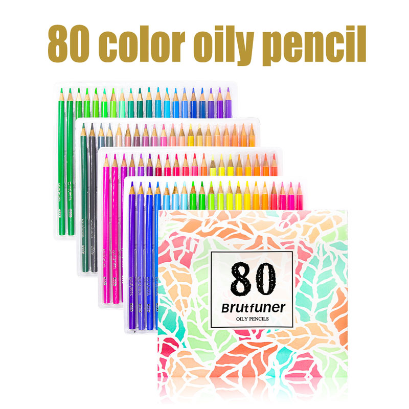 Brutfuner 150/180/260/520color water-soluble colored pencil student art wood oily pencil statione: 80 color oily pencil