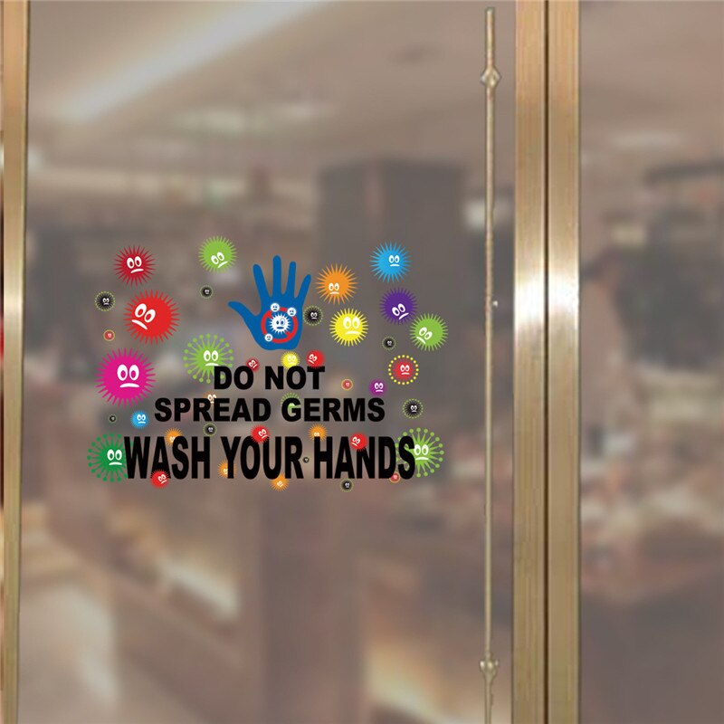 COVID-9 Preventie Window-Stickers 'Wash Hands' Brief Behang Creatieve Cartoon Muur-Stickers Waarschuwing-Stickers Home Decor