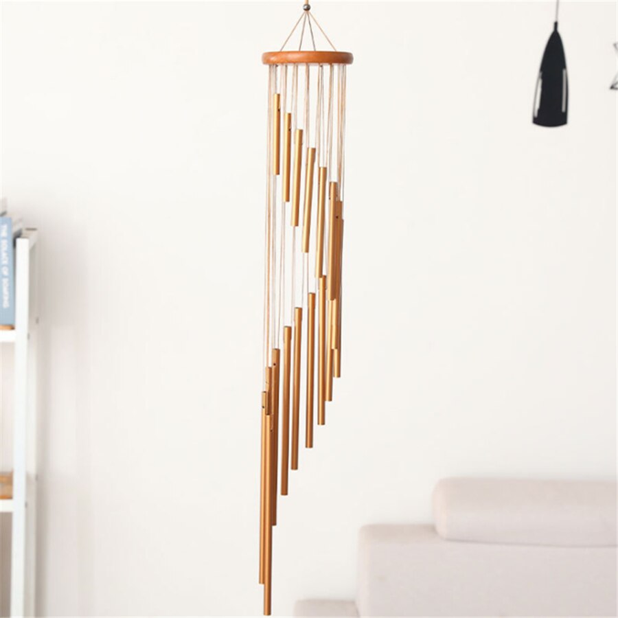 Nordic Decor Windgong Grenen Hout Roterende 18-Buis Wind Chime Ornamenten Home Decoratie Accessoires Smart Muziek: Gold