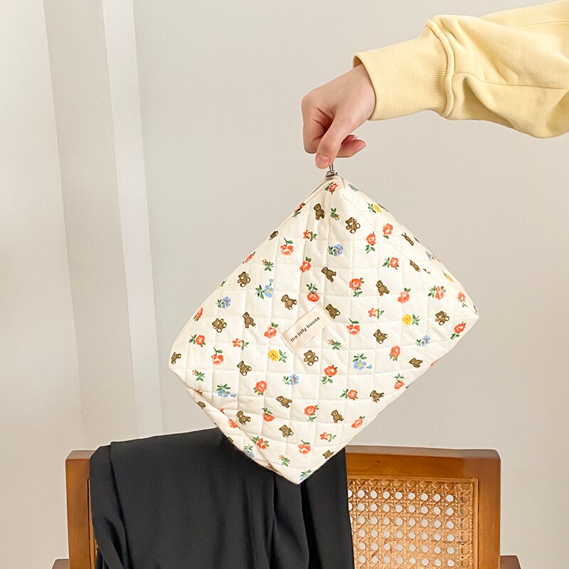 Liberty quilting makeup taske blød bomuld kvinder lynlås kosmetisk organizer sød clutch stor make up pung bærbar toilettaske