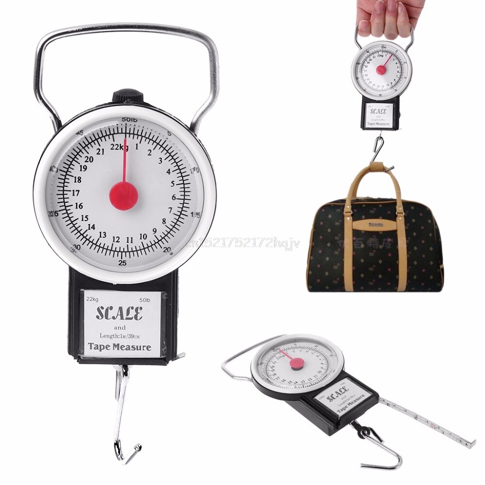 22kg/50lb Portable Hanging Scale Balance Fish Hook Weighing Balance Kitchen With Measuring Tape Measure Fishing Scales My02 19
