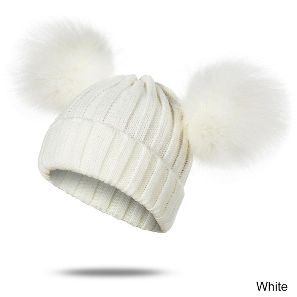 Reakids Winter Baby Meisjes Hoed Leuke Warme Solid Kinderen Pompom Hoed Gebreide Katoenen Muts Voor Kinderen: white 2