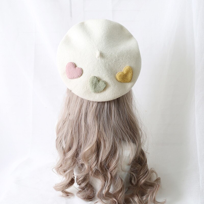 Boina bonita Kawaii Little love para niñas, gorros morados de Lolita dulce, boina de fieltro de lana hecha a mano para mujeres,: Naranja