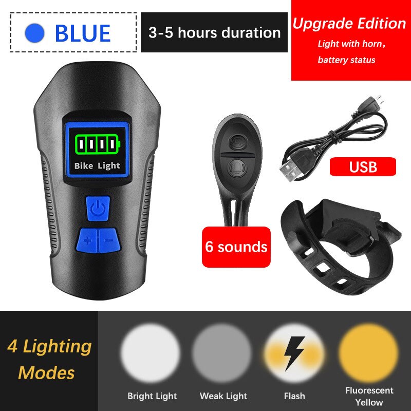 Bicycle Light Computer Speedometer Lights USB Rechargeable Bike Front Light Flashlight LED Warning Cycling Portable Light: blue