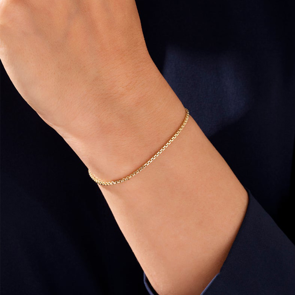 SUNIBI 2MM Einfache Kasten Kette Armbänder für Frauen Gold Farbe Edelstahl Klassische Armbinde Minimalismus Schmuck