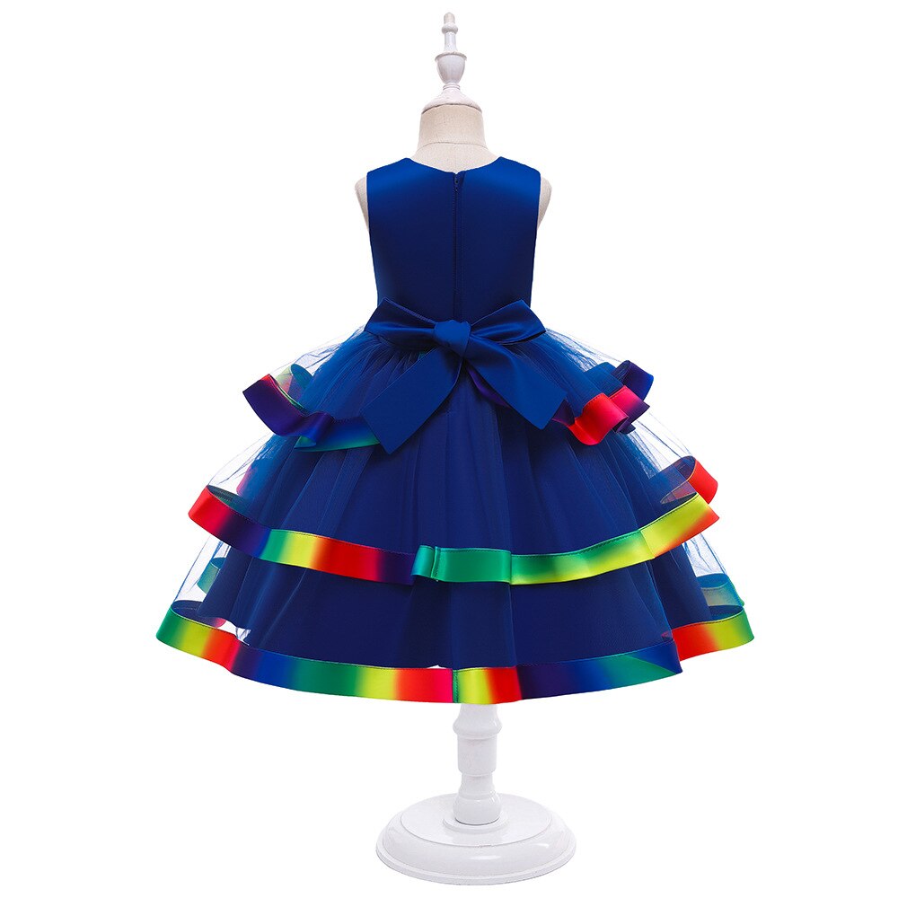Vestidos de flor pomposa para niñas, vestidos de color azul real para desfile de niños y adolescentes, vestido de de cumpleaños, vestido de cola de cocina de boda