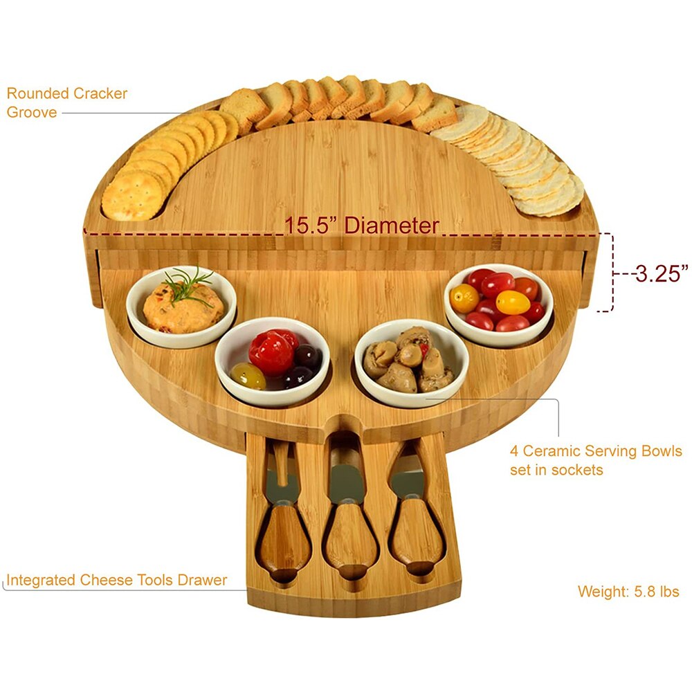 Engraved Bamboo Cheese Board Cutlery Cutter Charcuterie Board Set With Slide Out Drawer Cooking Tools Slicer Fork Scoops Cut: Whole Set