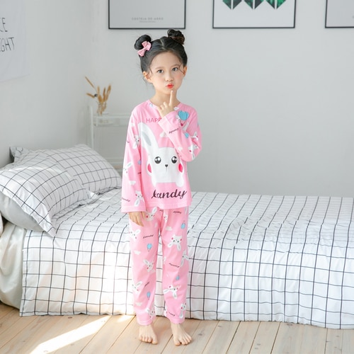 Aanbieding Kinderen Pyjama Met Lange Mouwen Meisjes Pyjama Pak Cartoon Baby Colthing Set Kids Pyjama Jongens Kind Kleding: C fenyimei daimengtu / size 14(130-140cm)