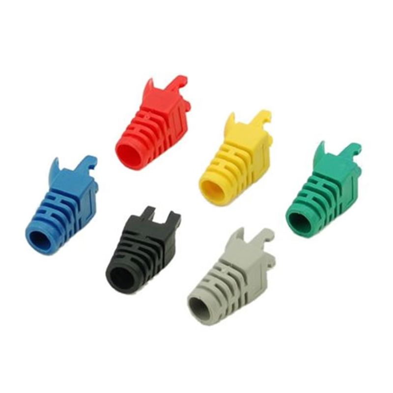 50 Uds herramienta de red RJ45 extremos de Cable conector de clavija cubierta botas tapa Cat5 Cat6 seguridad RJ45 conector chaqueta Cable adaptador O28 19