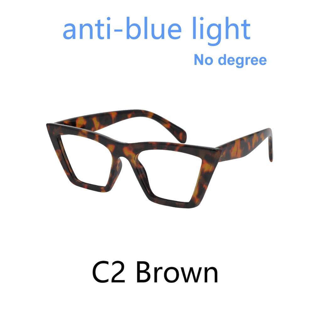 OCCI CHIARI Oversize de bloqueo de luz azul gafas de mujer gato ojo gafas óptico transparente marco computadora gafas para personas con miopía: C2A Brown