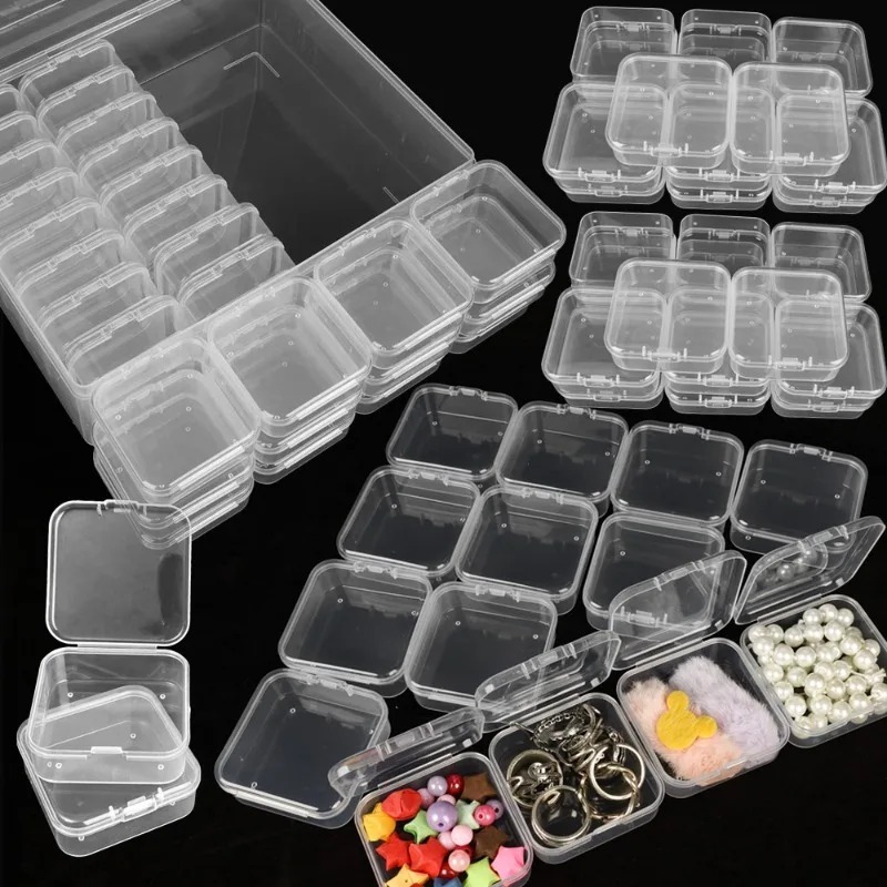Klar opbevaringsboks mini plastik rhinsten opbevaringsæsker øreringe smykker emballage opbevaring lille firkantet etui smykker organizer