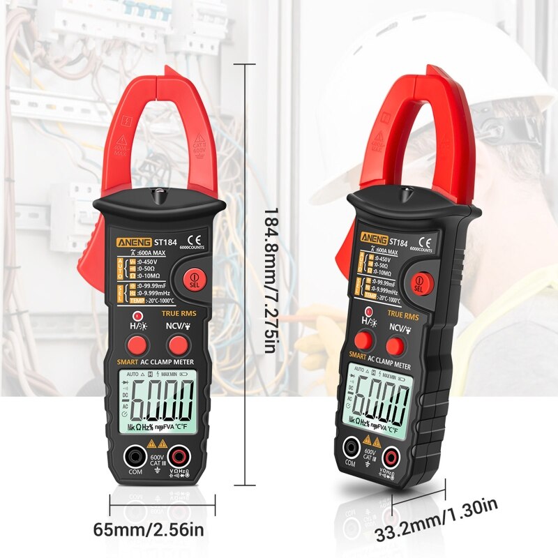 ST184 Digitale Multimeter Stroomtang True Rms 6000 Telt Temperatuur Meten Testers Ac/Dc Spanning Ac Ohm